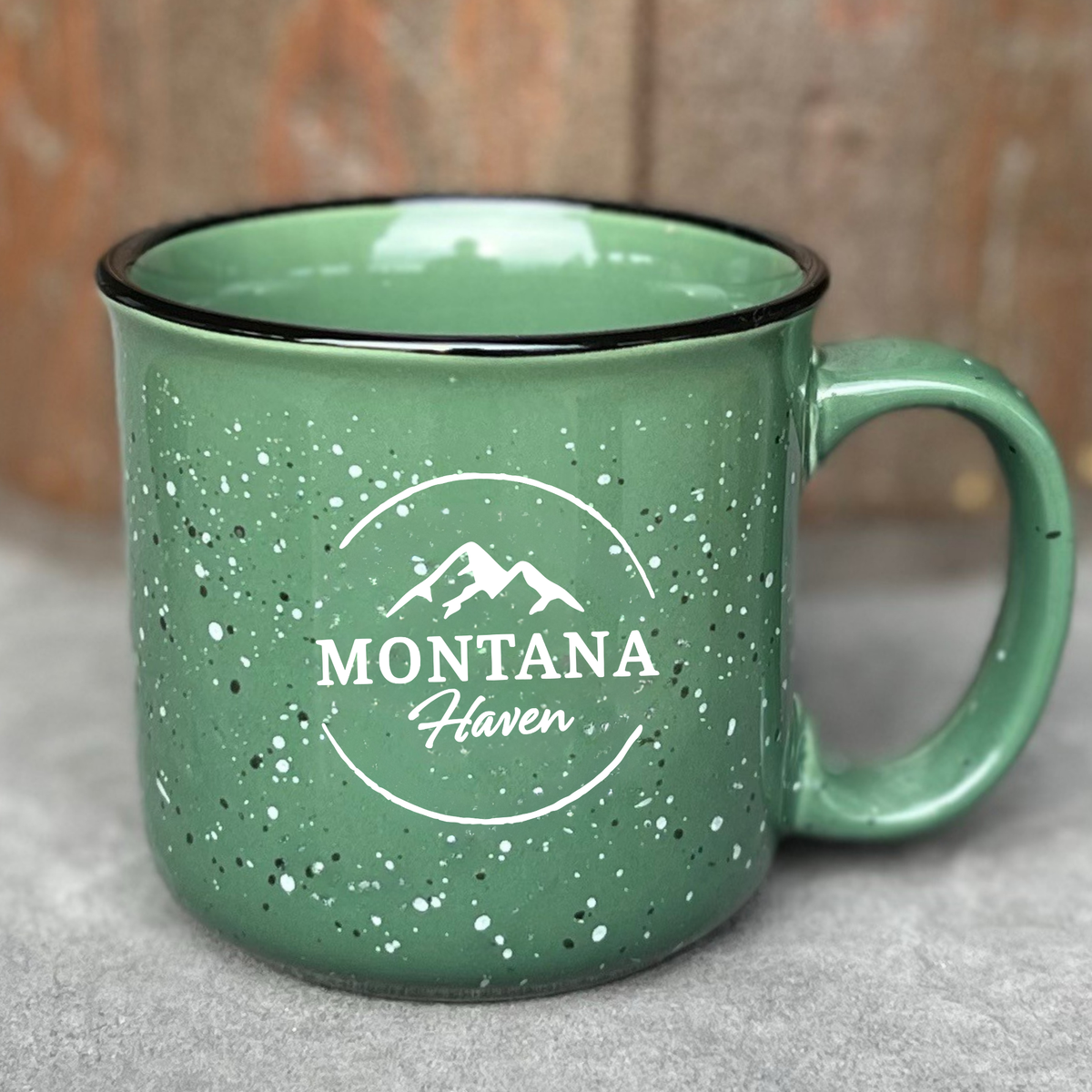 MONTANA HAVEN 15 oz LOGO MUG — Green Ceramic Camp Mug