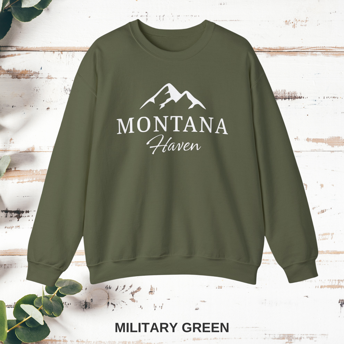 Montana Haven Logo Crewneck Sweatshirt — Military Green